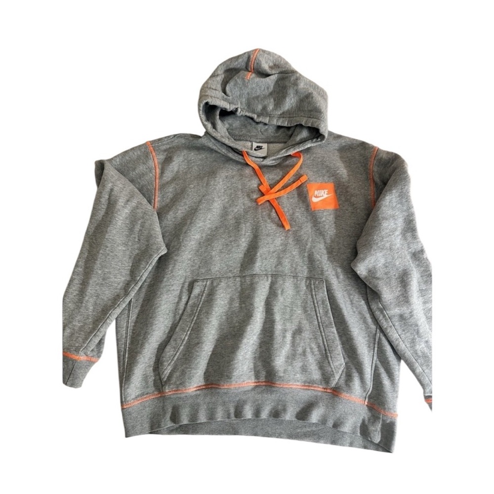 Nike Hoodie Sweatshirt Men's Large Just Do It Gray‎ Orange Block JDI Pullover